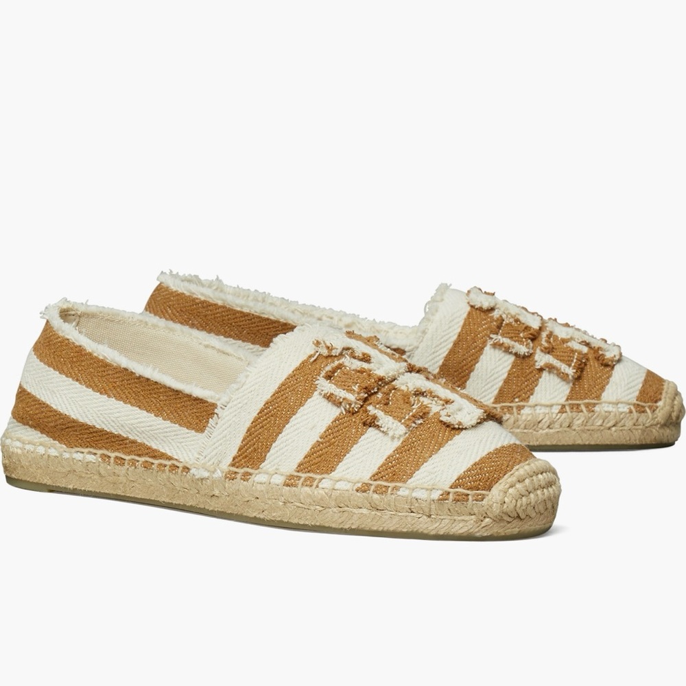 *SOLD*🤎 NEW Tory Burch Fray Stripe Espadrille Flats – Tan/White Stripe Size 5.5